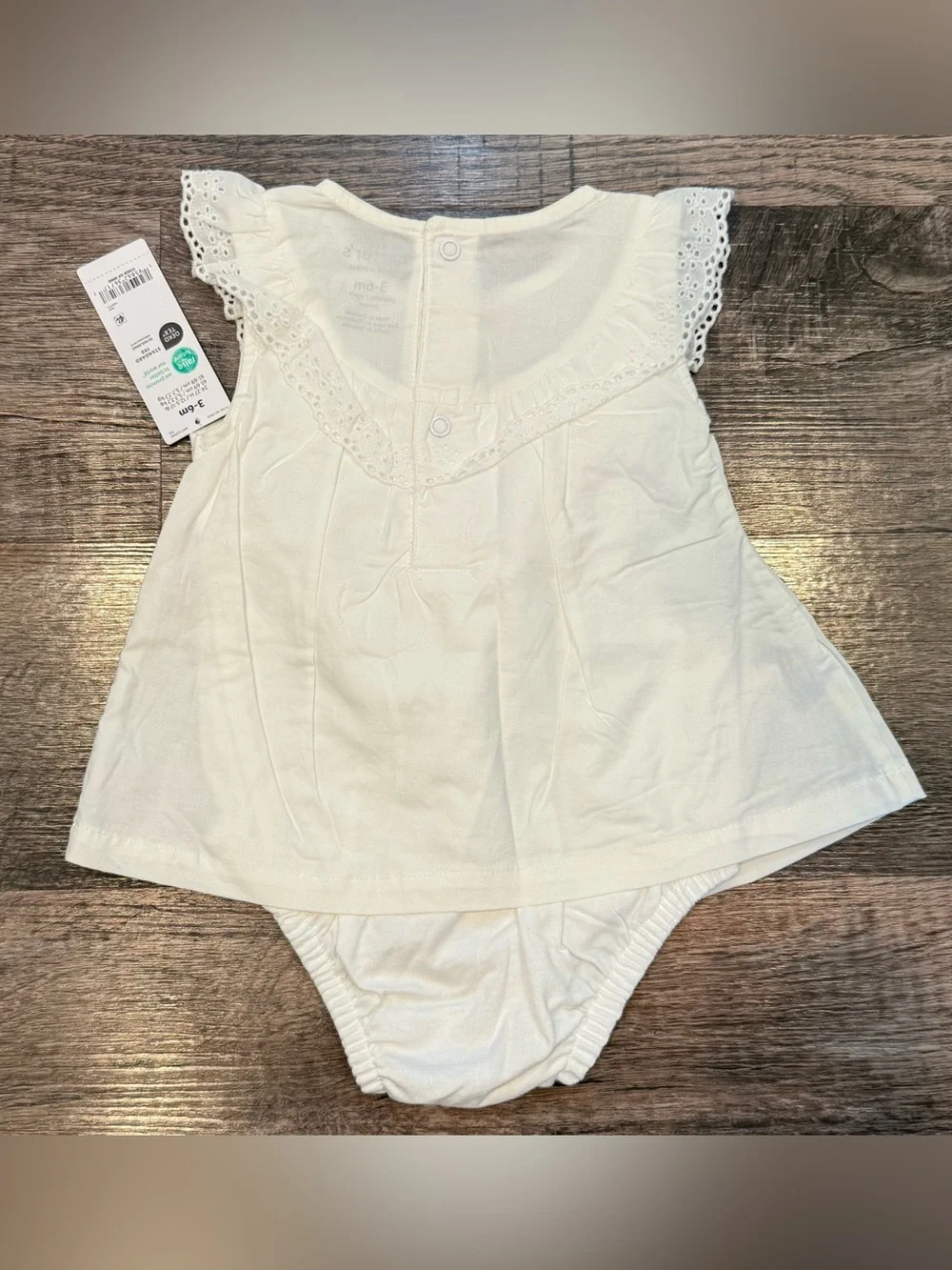 NWT Carters White Baby Girl Dress Onesie Ruffle Neckline Eyelet Lace 3-6 Months